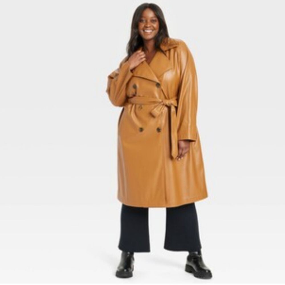 Women's Tan Double-Breasted Trench Coat